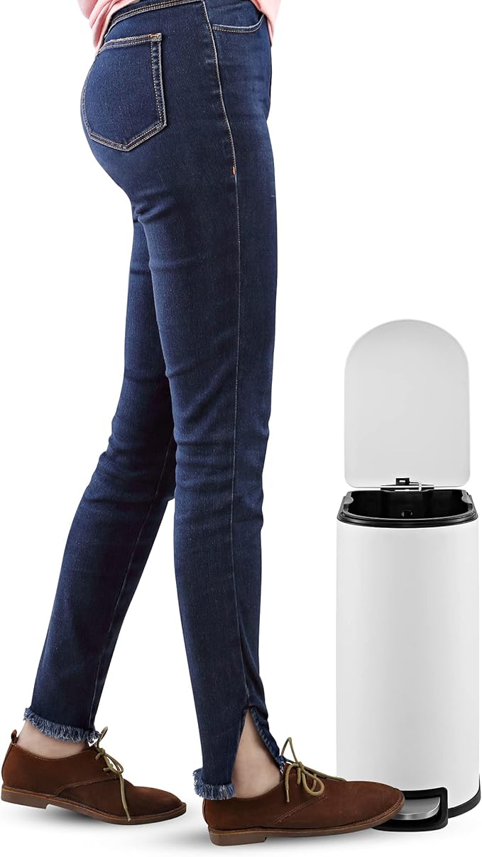 happimess HPM1009C Roland Mini 2.6-Gallon Step-Open Trash Can with Soft-Close Lid, Modern, Minimalistic, Fingerprint Proof for Home, Kitchen, Laundry Room, Office, Bedroom, Bathroom, White