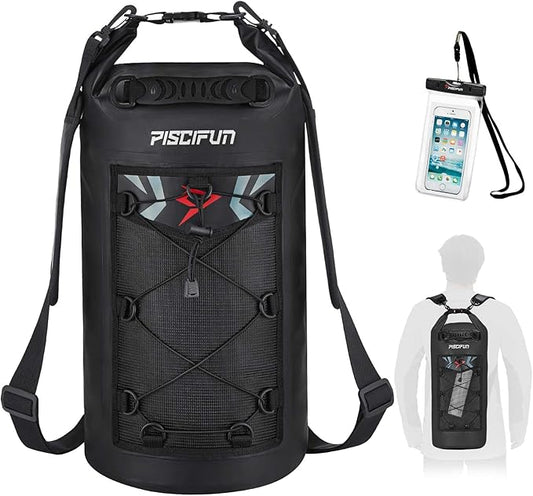 Piscifun Dry Bag, Waterproof Floating Backpack 5L/10L/20L/30L/40L with Waterproof Phone Case for Boating, Kayaking, Fishing