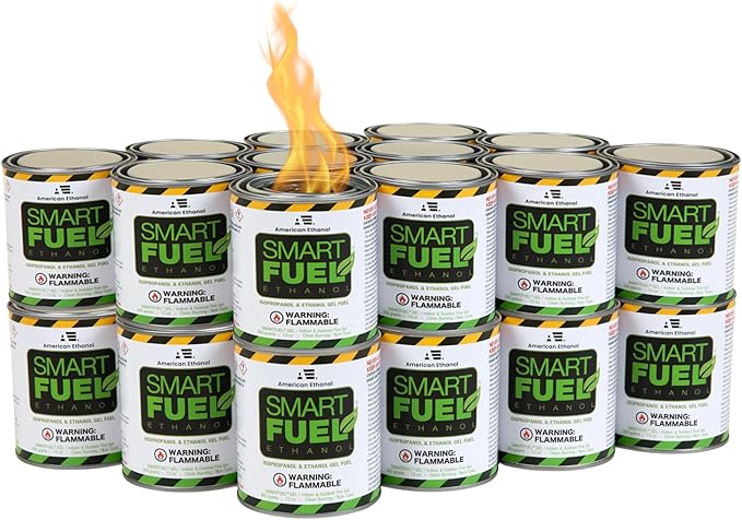 Smart Fuel Bioethanol Gel Fuel Cans – Clean-Burning Bio Ethanol Fireplace Fuel for Indoor & Outdoor Fire Pit, Fireplaces & Tabletop Fire Features - 3 Hour Burn Time - 24 Pack