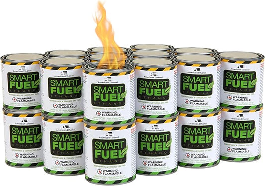 Smart Fuel Bioethanol Gel Fuel Cans – Clean-Burning Bio Ethanol Fireplace Fuel for Indoor & Outdoor Fire Pit, Fireplaces & Tabletop Fire Features - 3 Hour Burn Time - 24 Pack