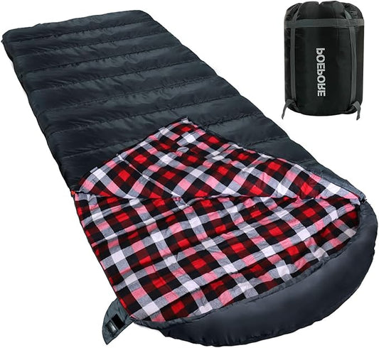 0 Degree Sleeping Bag 100% Cotton Flannel XXL Cold Weather Winter Oversized Sleeping Bag for Adults Camping Zero Degree Big and Tall with Compression Sack