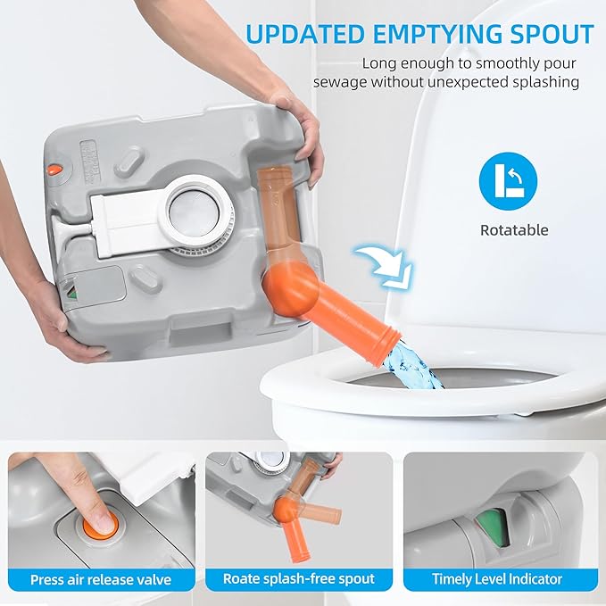 YITAHOME Portable Toilet Camping Porta Potty 5.8 Gallon with Diagonal Deepened and Enlargerd Bowl, Hand Sprayer, Level Indicator, Carry Bag, Portable Toilet for Adults, RV Travel, Boat and Trips