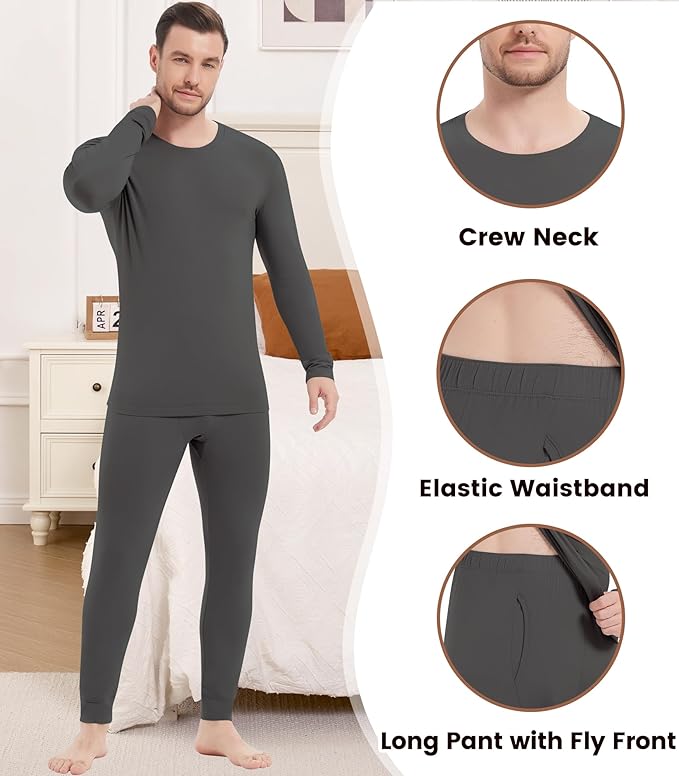 NACHILA Men's Thermal Underwear Set-Viscose Made from Bamboo, Soft Long Sleeve Base Layers Top and Bottom Warm Long Johns Set