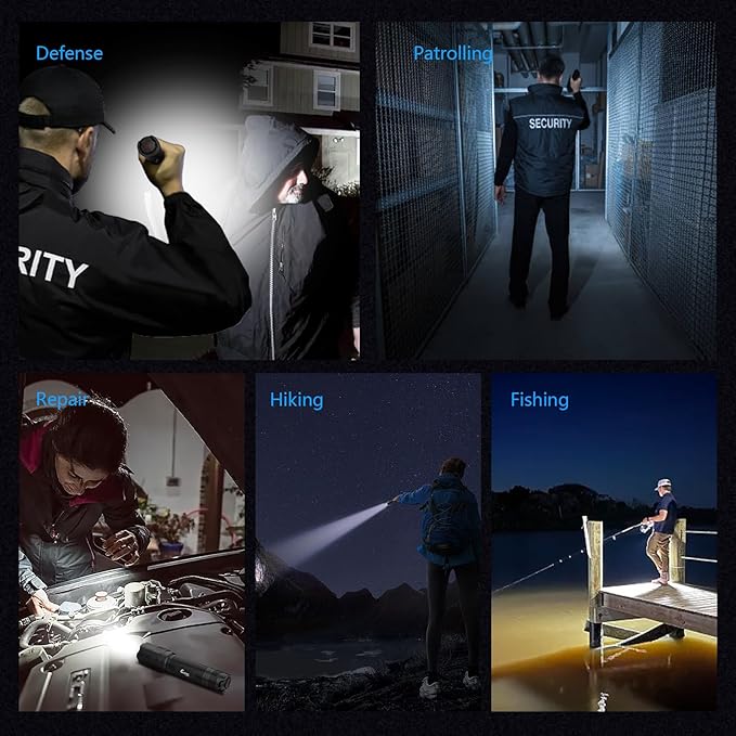 Zoomable Tactical Flashlight High Lumens-2600 LM Ultra Bright LED with 6 Modes,Zoomable,Dual Switches,110H Runtime,Memory Function,Waterproof,USB-C Rechargeable for Defense, Security,Outdoor&Emergency