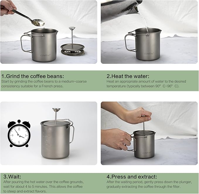 Titanium French Press Pot 750mL/25 fl oz Coffee Maker Camping with Lid and Filter Titanium French Press Cup Backpacking for Outdoor Hiking Camp