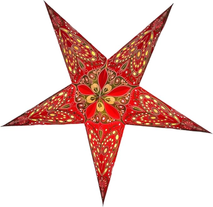 Paper Star Lantern Lampshade Light Shade 60cm Hanging Decorations for Christmas, Wedding, Home, Birthday Party (Glitter Red Green Multi)
