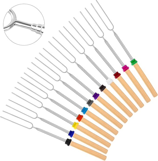 24 PCS Marshmallow Roasting Sticks, Telescoping Smores Sticks for Open Fire Pit, 32 Inch Long Marshmallow Toasting Barbecue Forks Smores Skewers for Campfire Camping Hotdog Hot Dog Bonfire Grill
