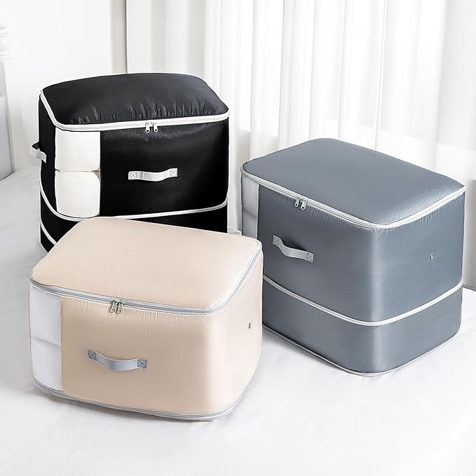 Comforter Storage Bag - Extra Large Capacity Blanket Storage Bags 3-Layer Ultra Space Saving Self Compression Organizer, Washable Compression Bags for Storage Comforter Blanket, 6-Pack, Grey