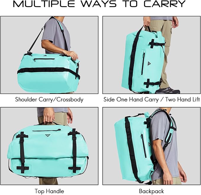 Haimont Large Waterproof Duffel Backpack Roll-Top Heavy Duty Dry Duffle Bag for Boating, Travel, Motorcycle, Kayaking, Camping, 60L