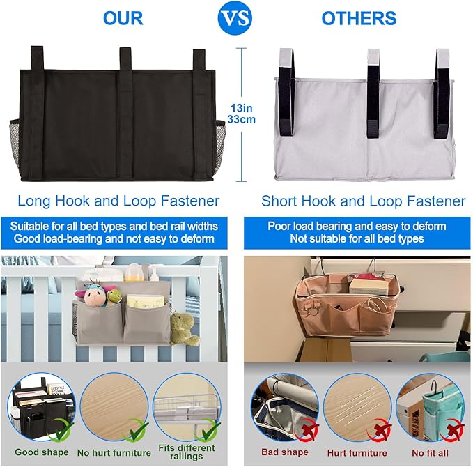 Surblue Caddy Hanging Organizer Bedside Storage Bag for Bunk and Hospital Beds, Black, L