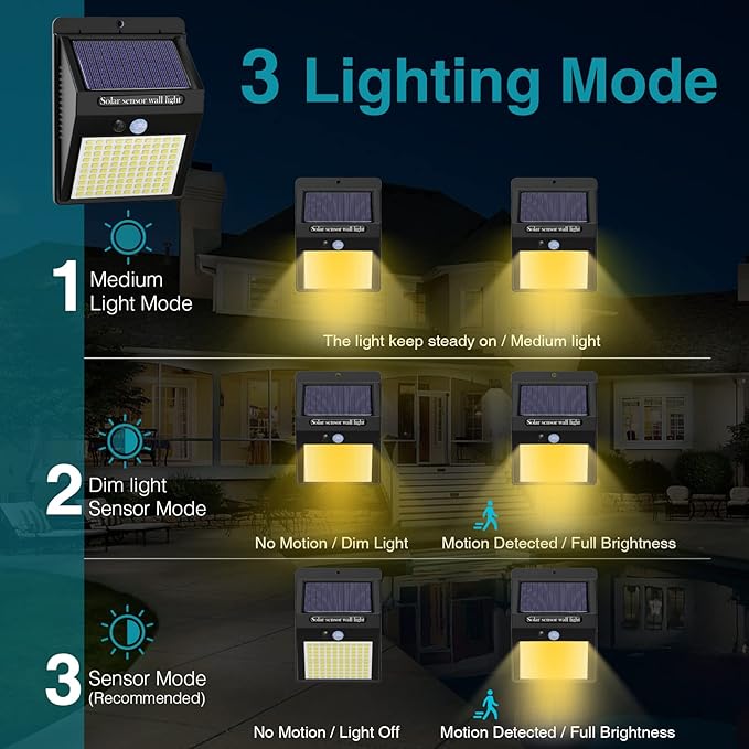 kolpop 6 Pack Solar Motion Lights Outdoor, 3 Modes/100LED Security Wireless IP65 Waterproof Wall Outdoor for Front Door, Backyard, Garage, Deck(Warm White) ,WS05Y