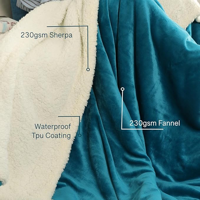 Waterproof Bed Blanket for Bed King Size 80''x90'', Water Proof and Stain Resistant Couch Blanket Soft Leakproof Plush Throw Blankets Fleece Protector Reversible Mattress(Blue)