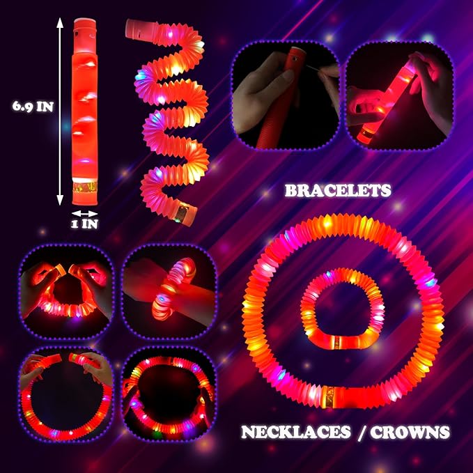 Red Glow Sticks Party Favors for Kids 24 PCS,LED Light up Pop Tubes for Toddlers, Neon Necklaces Bracelets Accessories,Glow Birthday Wedding Dance Party Supplies Camping Toys Gifts Decorations