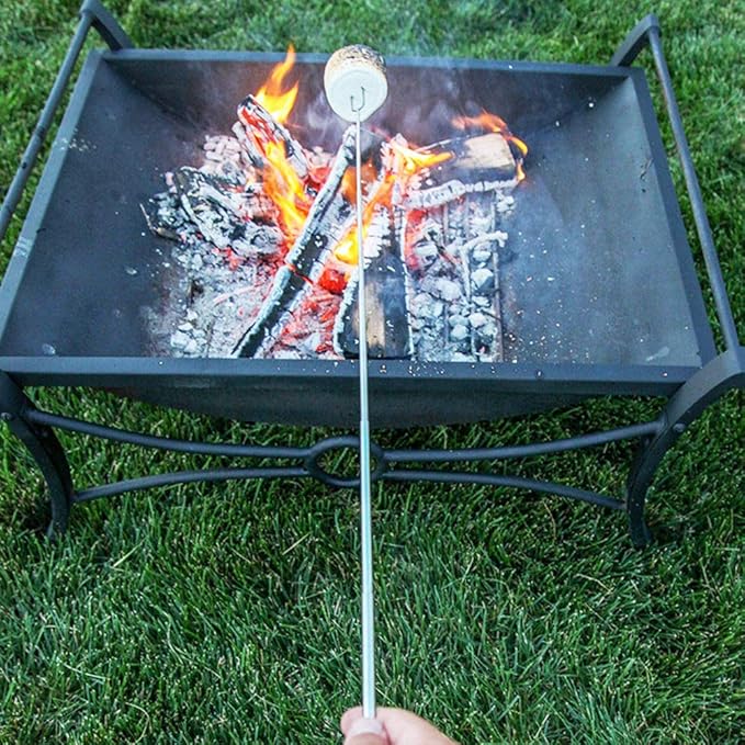 Marshmallow Roasting Sticks Wooden Handle Set of 12 Smores Skewers Telescoping Forks 32 inch with Portable Bag for Hot Dog Campfire Camping Stove BBQ Tools