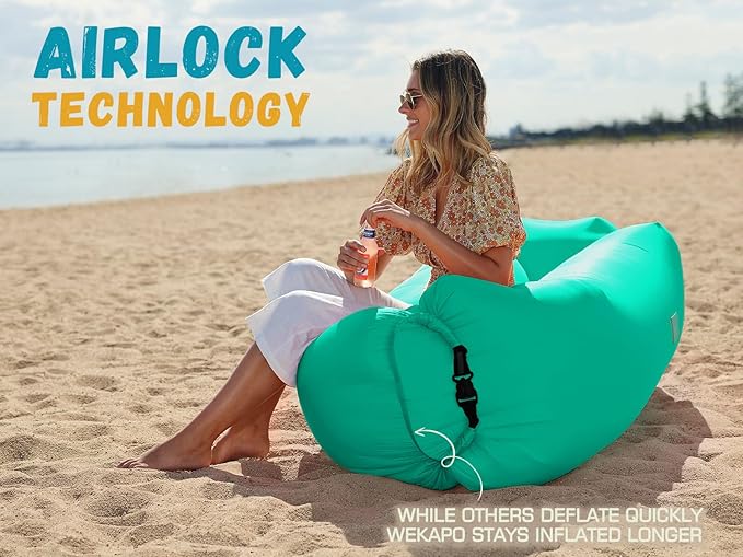 WEKAPO Inflatable Sun Lounger, Air Sofa, Hammock, Portable, Waterproof and Leak-Proof, Ideal for Backyard, Beach, Travel, Camping, Picnics and Music Festivals