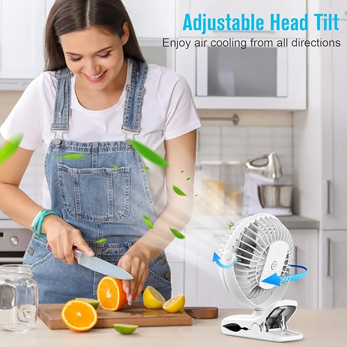 BESKAR Portable Clip on Fan Rechargeable, 4 Speeds Small Battery Operated Fans, USB Desk Fan with Strong Airflow, Sturdy Clamp Fans for Golf Cart Office Outdoor Travel Camping