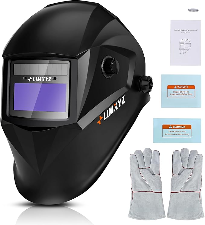 Welding Helmet Auto Darkening,Welding Hood Solar Powered 3.66 * 1.69",Mask With 2 Arc Sensors,Wide Shade 4/9-13 Suitable for TIG, MIG, MAG With Welding gloves （M-001）