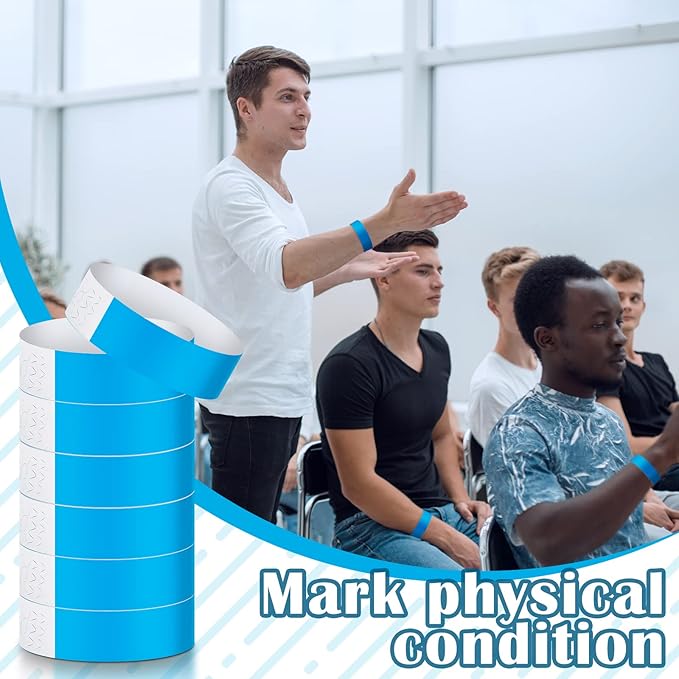 Tudomro 12000 Pcs Paper Wristbands for Events Arm Hand Lightweight Neon Colored Concert Party Wristbands Adhesive Paper Bracelets Waterproof(Blue)