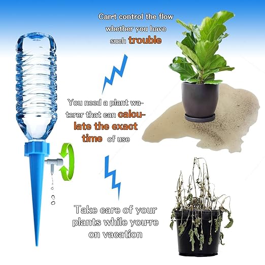 Self Plant Watering Spikes 24 Pack Auto Drippers Irrigation Devices Vacation Automatic Plants Water System with Adjustable Control Valve Switch Design for Houseplant, Gardenplant, Officeplant