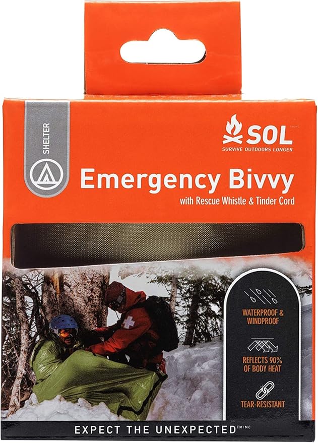 Survive Outdoors Longer 90% Emergency Bivvy - Comes with Survival Whistle & Tinder Paracord Drawstring - Add to Emergency Kit & Hiking Gear - Waterproof, Windproof & Tear-Resistant