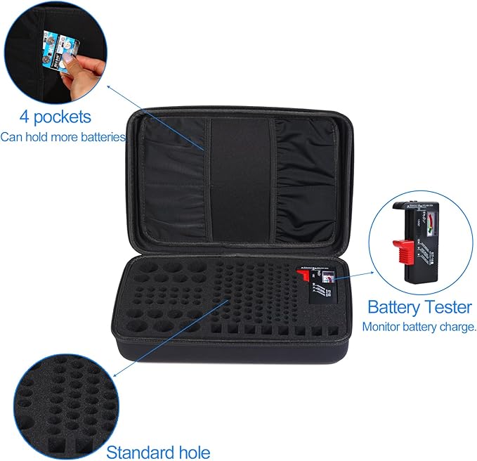 Lumus&Solem Battery organizer Storage Case with Tester for 148 Battery, Storage Case Fit for 148+ Batteries of AA AAA C D 9V