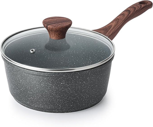 SENSARTE Nonstick Saucepan with Lid, 2.5 Quarts Medium Pot with Swiss Granite Coating, Stay-cool Handle, Sauce Pan Small Kitchen Cooking Pot, Induction Comptable, Free of Intentionally Added PFOA