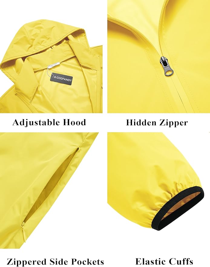 COOFANDY Men's Packable Rain Jacket Lightweight Waterproof Raincoat with Hood Travel Hiking Golf Windbreaker