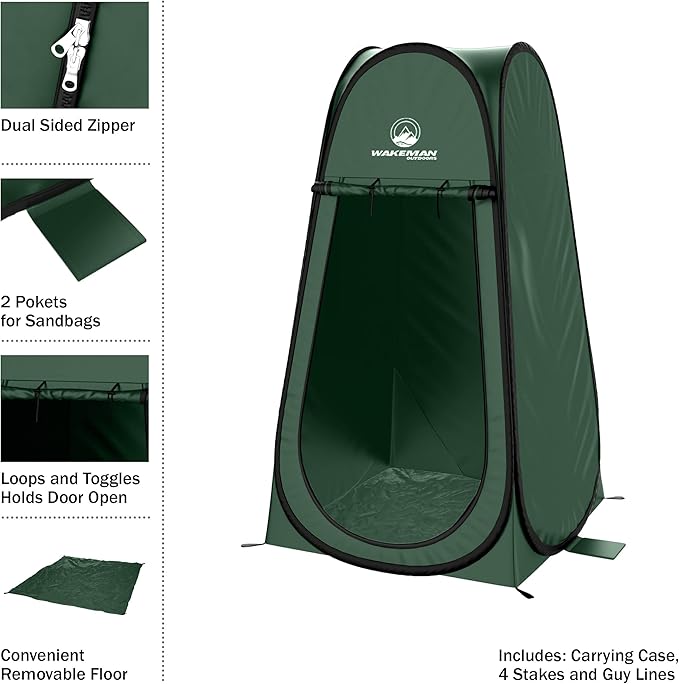 Pop Up Pod - Privacy Shower Tent, Dressing Room, or Portable Toilet Stall with Carry Bag for Camping, Beach, or Tailgate by Wakeman Outdoors (Green)