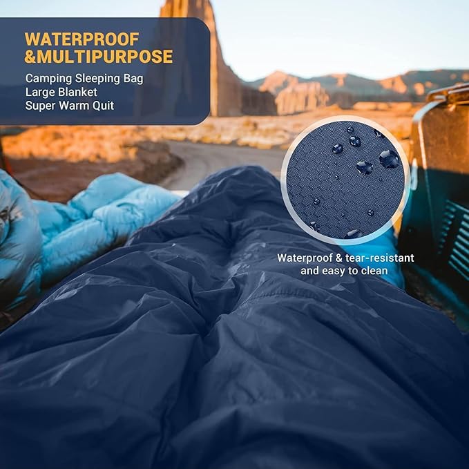 KingCamp Double Sleeping Bag for Adults, Queen Size 2 Person XXL Flannel Sleeping Bag, Waterproof Lightweight Flannel Quilt with 2 Pillows, Perfect for Couples Family Camping Hiking