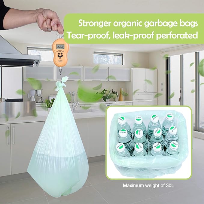 8 Gallon Trash Bags Medium Garbage Bags, Extra Strong Trash-Can-Liner for Bathroom Kitchen Office (120 Counts, 30 Liter, Green)