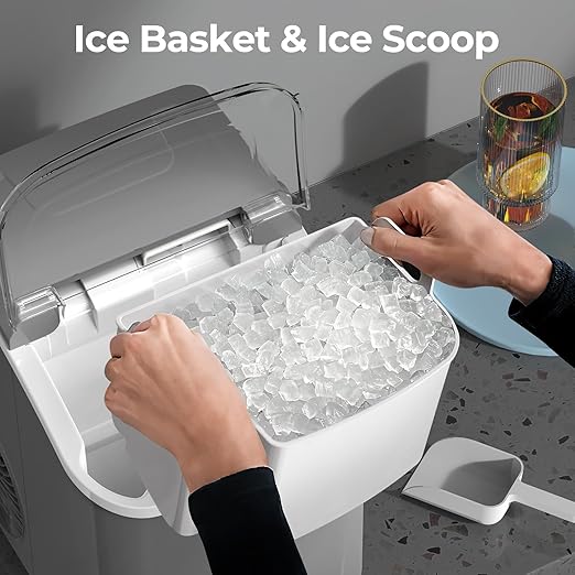 Nugget Ice Maker Countertop, 35.5Lbs/24Hrs Chewable Sonic Ice Machine with Self-Cleaning, Handle, Water Tank, Quiet Operation & Portable Pellet Ice Maker for Home, Office, Kitchen, Bar, Grey