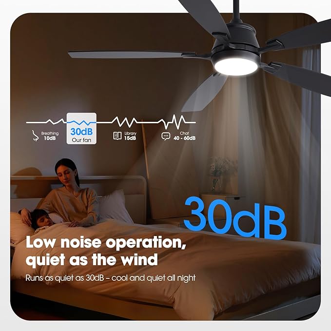 52" Ceiling Fan with Light, Modern Low Profile Ceiling Fan with Light, DC Reversible Motor, Smart APP & Remote Control, Whisper Quiet, Dimmable LED for Bedroom/Living Room