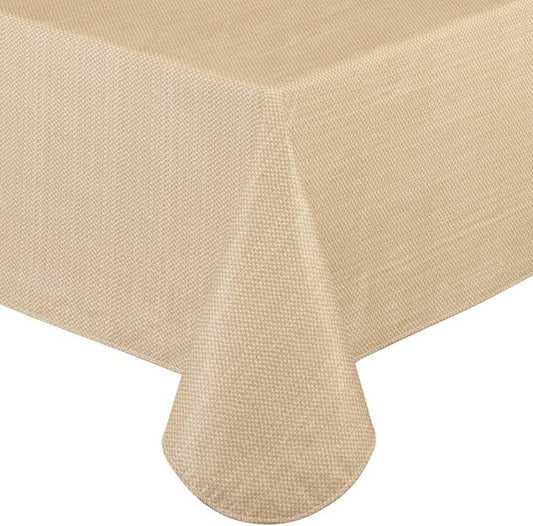 LAMINET Stitched Edge Drop Tablecloth - Basketweave (Beige) - Oval - Fits Tables up to 54 x 72