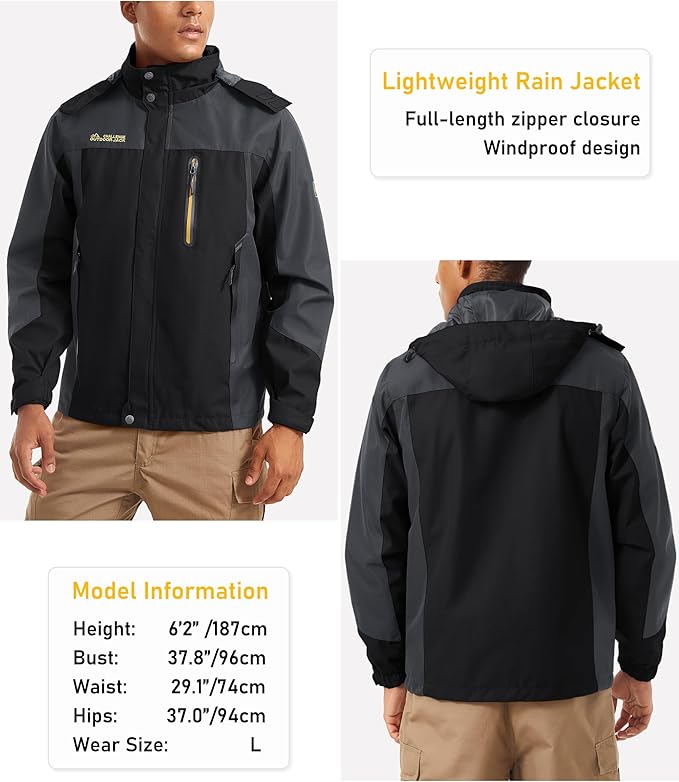 MAGCOMSEN Men's Hooded Windproof Water Resistant Rain Jacket Windbreaker 5 Pockets for Hiking,Fishing,Travel