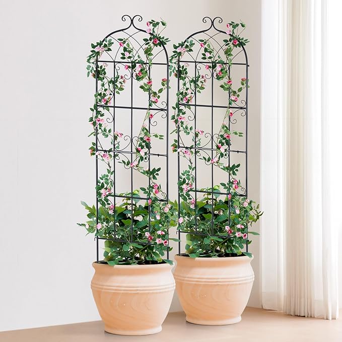 VEVOR Garden Trellis for Climbing Plants, 71 x 20 in, 2 Packs Rustproof Metal Garden Flower Trellis, Outdoor Climbing Rose Trellis Cucumbers Support, Decorative Clematis Trellis for Courtyards Lawns