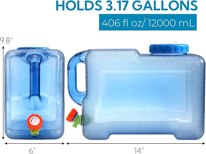 ZOOFOX 3.17 Gallon Water Jug with Spigot, BPA Free Water Container, No Leakage Portable Emergency Water Tank for Outdoor Hiking Camping Picnic Supplies