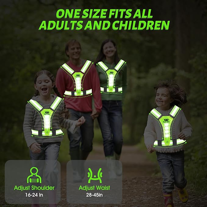 West Biking Running Vest Light - Led Running Reflective Gear for Walking at Night, High Visibility Night Rechargeable Light Up Running Vest, Adjustable Running Lights for Runners