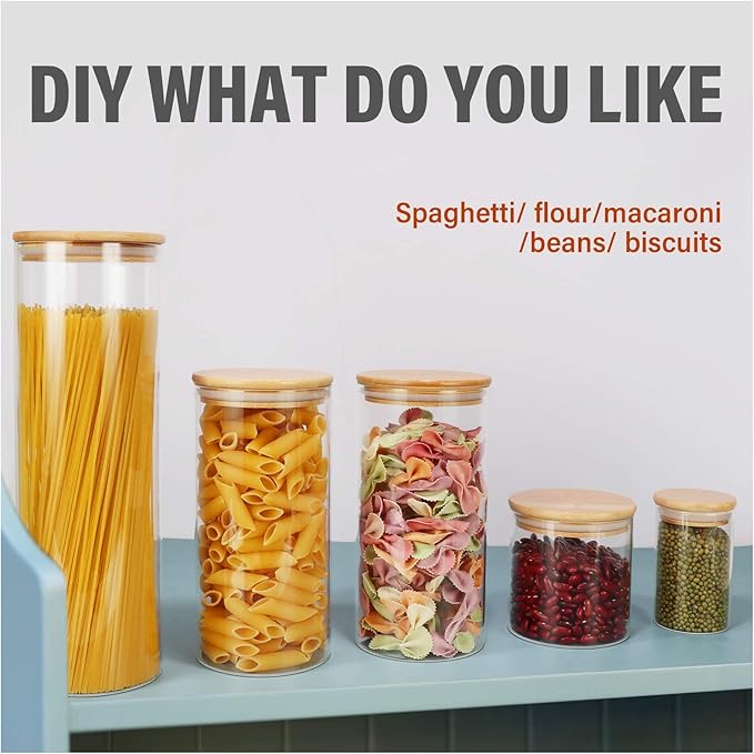 Glass Food Storage Containers Jars with Airtight Bamboo Lid 10 oz 15 pcs, 290 ml Pantry Organization Jar, Glass Terrarium with Lid, Spice, Flour and Sugar Container, Canister Set for Kitchen Counter