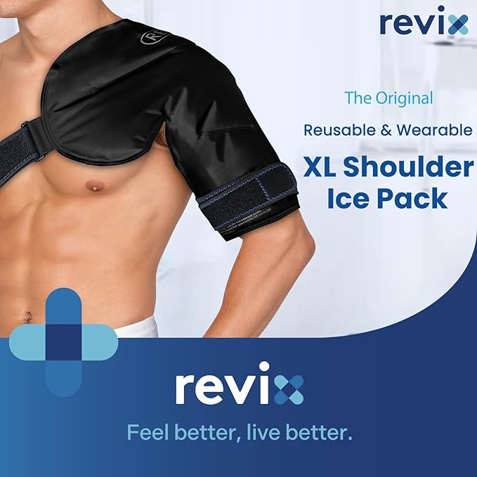 REVIX XL Shoulder Ice Pack Rotator Cuff Cold Therapy, Reusable Gel Ice Pack Shoulder Wraps for Discomfort and Recovery, Promoting Flexibility and Mobility, Long-Lasting Compression, Black