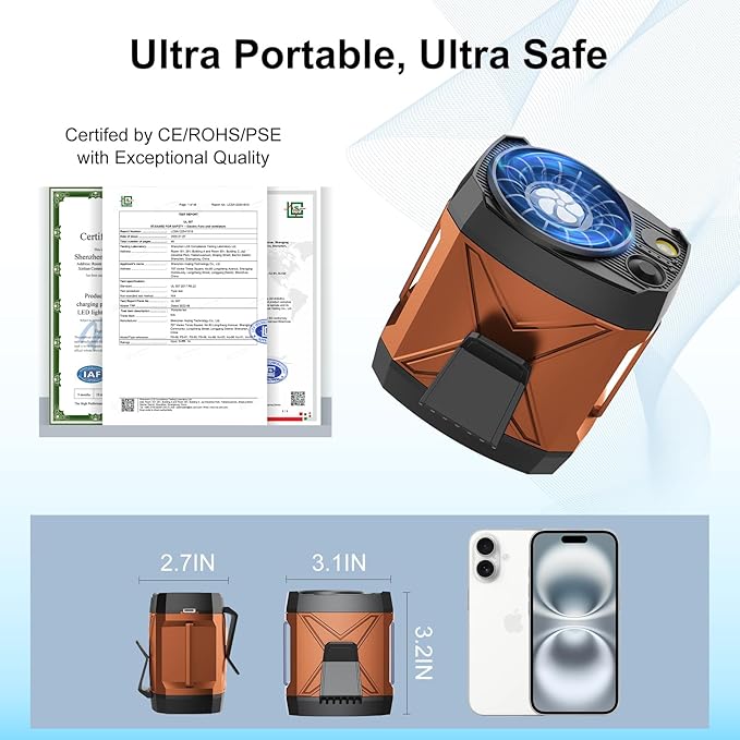 Portable Fan for Under Shirt, Waist Fan Clip On Belt, 4-in-1 Rechargeable Body Fans with LED Light, Phone Stand, Fast Charging 4-Speed Hip Personal Fans for Baby, Mowing, Work, Kitchen, Truck