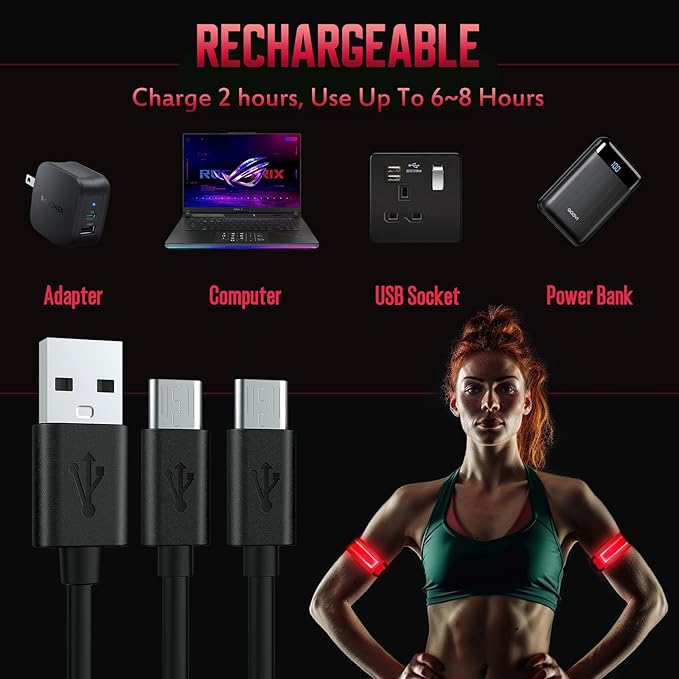 LED Armband for Running (2 Pack), Light Up Armbands Rechargeable, Running Lights, High Visibility Reflective Running Gear for Running Walking Cycling