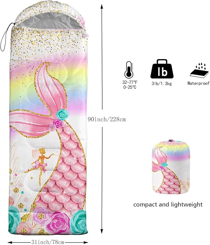 QOOMO Camping Sleeping Bags,3 Season Warm & Cool Weather,Lightweight,Waterproof Sleeping Bags for Adults & Kids,Traveling,and Outdoors,Camping Gear Equipment