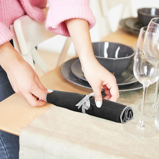 6 Pcs Anti Tarnish Silver Storage Bags Silver Storage Cloth Felt Flatware Organizer Anti Tarnish Protector Bags Place Setting Roll with White Ribbon for Kitchen Cutlery Utensils