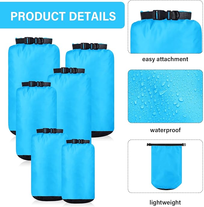 6 Pcs Waterproof Dry Bag Sack Lightweight Outdoor Dry Bags 35 L, 20 L, 15 L, 10 L, 5 L, 3 L Waterproof Boat Bag for Kayaking, Backpacking, Hiking, Camping Rafting(Blue)
