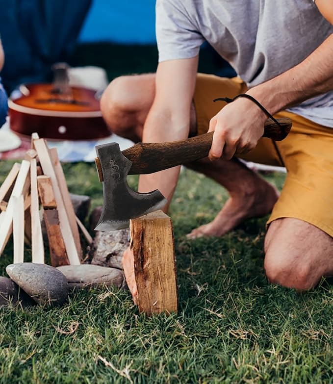The Frostbreaker - Camping Hatchet - Forged Steel Axe with Leather Sheath - Survival Axe for Wood Splitting and Chopping - Bushcraft Hatchet - Perfect for Outdoor Adventures
