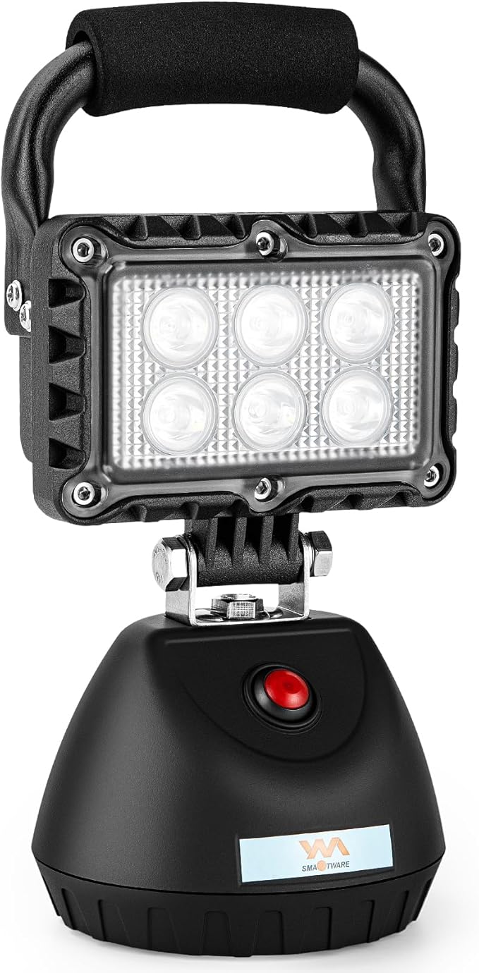 LED 18W Work Light 2400LM Aluminum Alloy Strong Magnetic Waterproof Dustproof Portable Handle Floodlight Suitable for Repair Workshop Garage Construction Site (Black)