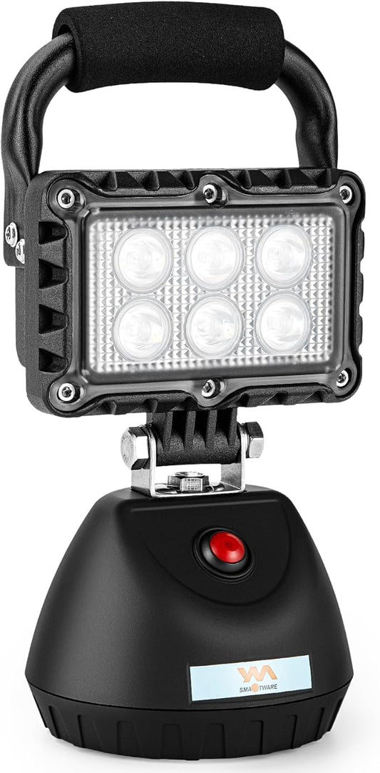 LED 18W Work Light 2400LM Aluminum Alloy Strong Magnetic Waterproof Dustproof Portable Handle Floodlight Suitable for Repair Workshop Garage Construction Site (Black)