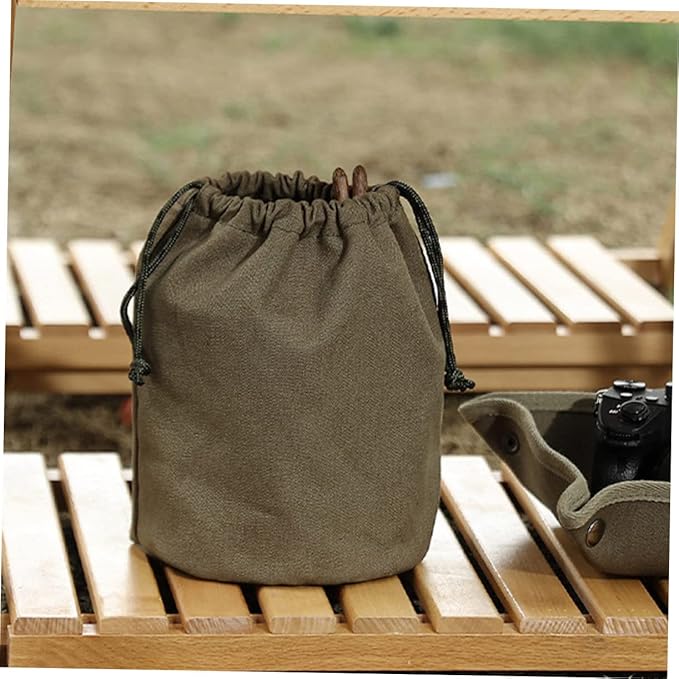 TOYANDONA Large Capacity Drawstring Camping Storage Bag Canvas Tableware Organizer for Outdoor Activities Portable Cutlery Carrying Bag for Picnics and Travel