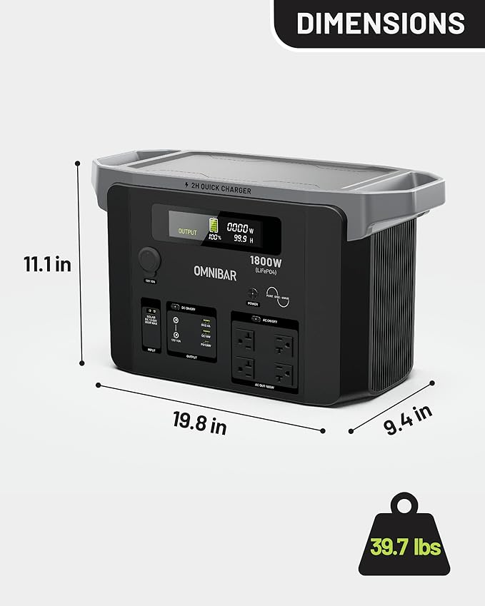 Portable Power Station 1800W (3600W Peak), 1536Wh LiFePO4 Battery Generator with 1800W AC & 100W USB-C Output, 2Hrs Fast Charging Solar Generator for Home Backup, Power Outages, Camping & RVs