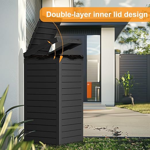 Vixzen 38Gallon Outdoor Trash Can with Lid,Waterproof Resin Waste Bin,Lightweight,Large Sturdy Garbage Bin for Patio,Kitchen,Backyard,Black